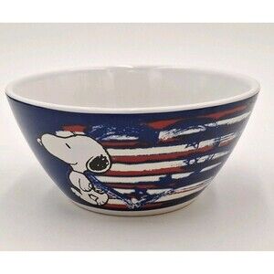 Snoopy Woodstock Peanuts Gang Patriotic Heart Blue Stars Soup Cereal Bowl Gibson